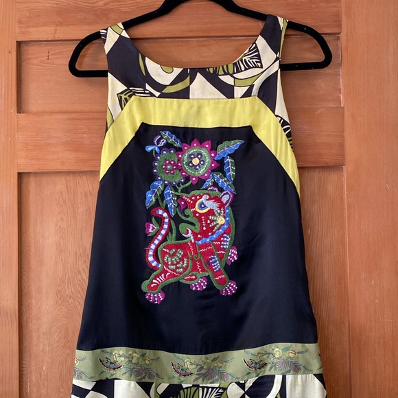 Vintage Custo Silk Dress with Asian Dragon Detail - size 2 - Picture 2 of 8